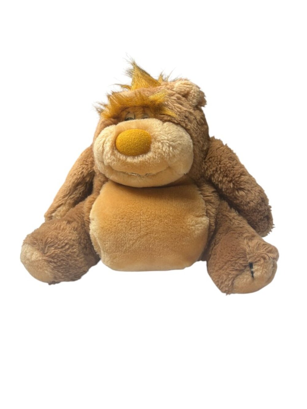 Vintage 1981 Applause Brown Bear Plush Yellow Nose Tuft Hair Stuffed Animal Retr